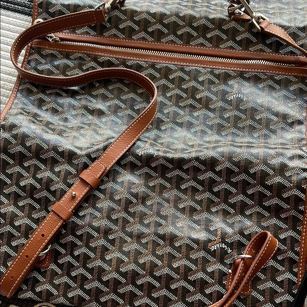 Goyard Patterned Canvas Briefcase with Black and Brown Trim